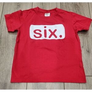 Kids Red Six 6th Birthday Graphic T-Shirt Size 6Y 100% Cotton Tee